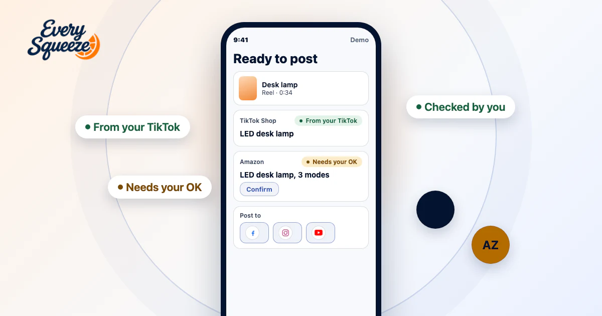 Demo screen matching a TikTok Shop product to its Amazon listing, on a phone